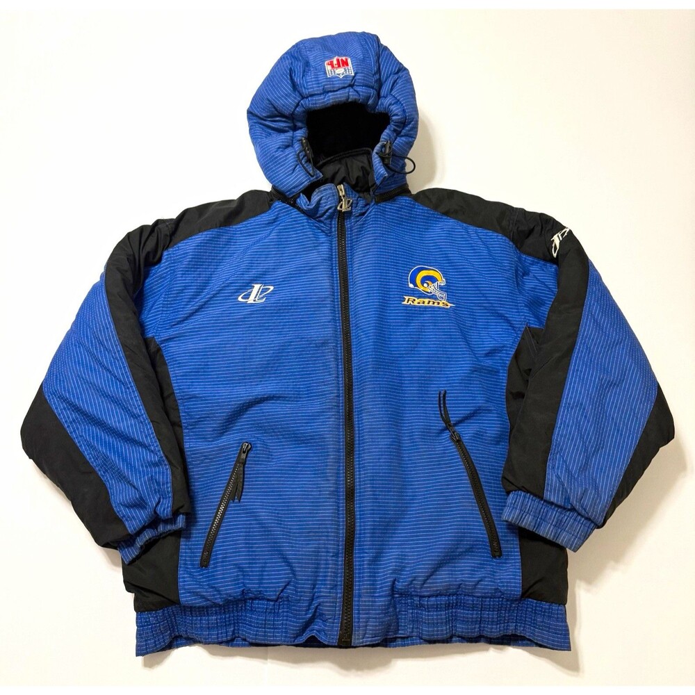Vintage 90s St Louis Rams Logo Athletic Puffer Jacket Hooded Pro Line NFL Large
